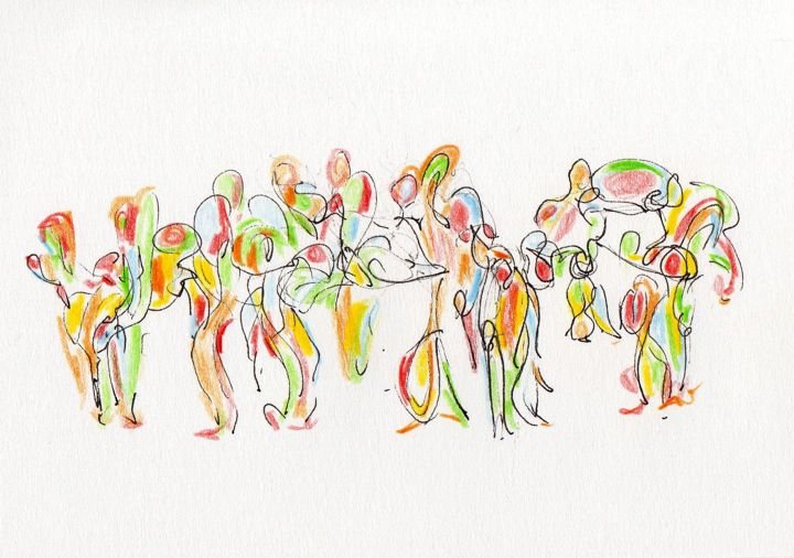 Illustration de danseurs aux crayons de couleur